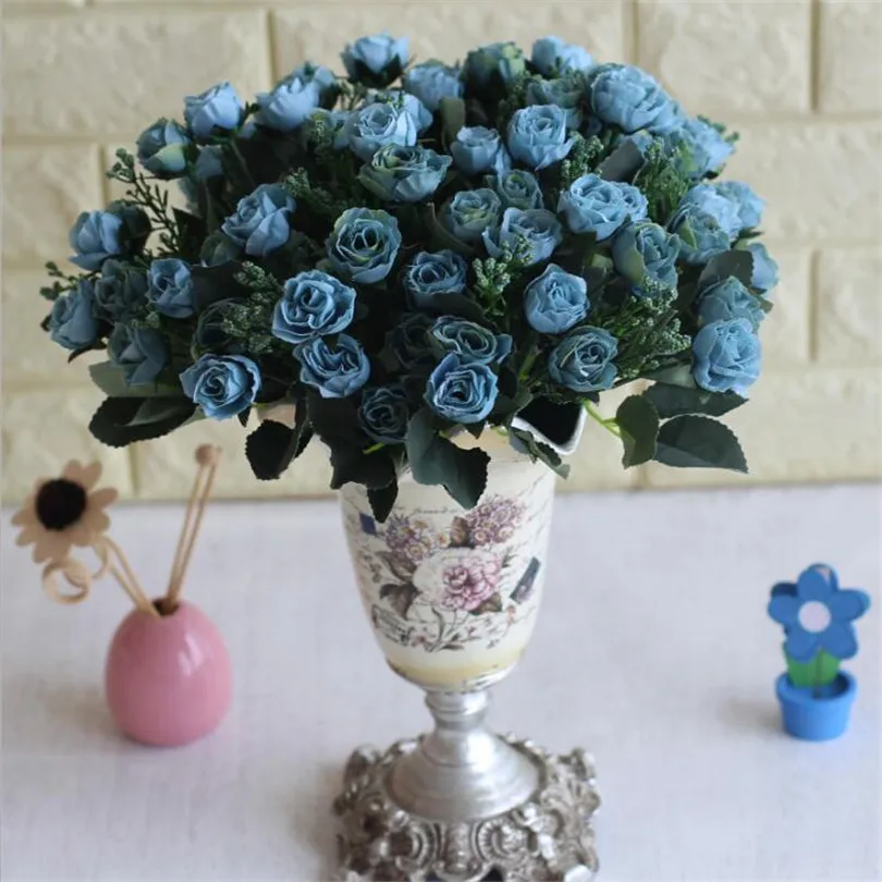 10 шт. искусственный букет роз цветок поддельные цветок аксессуары 12 головок для свадьбы дома декоративные искусственные цветы