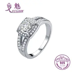 Серебро 925 кольца для Для женщин Fine Jewelry классические свадебные Обручение инкрустация ясно AAA кубический циркон квадратный FCGJHW