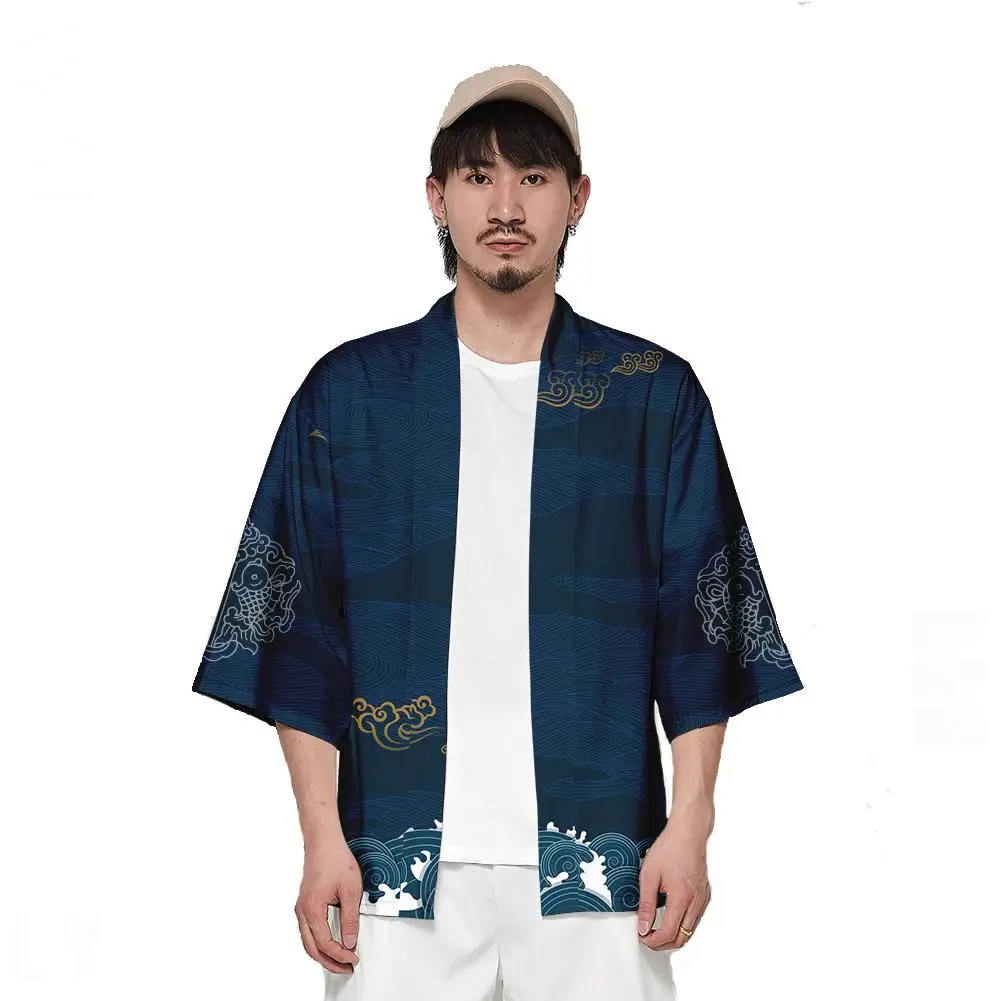 Hobbyлейн унисекс модный тонкий солнцезащитный халат Половина рукава свободный большой размер кимоно одежда - Цвет: D