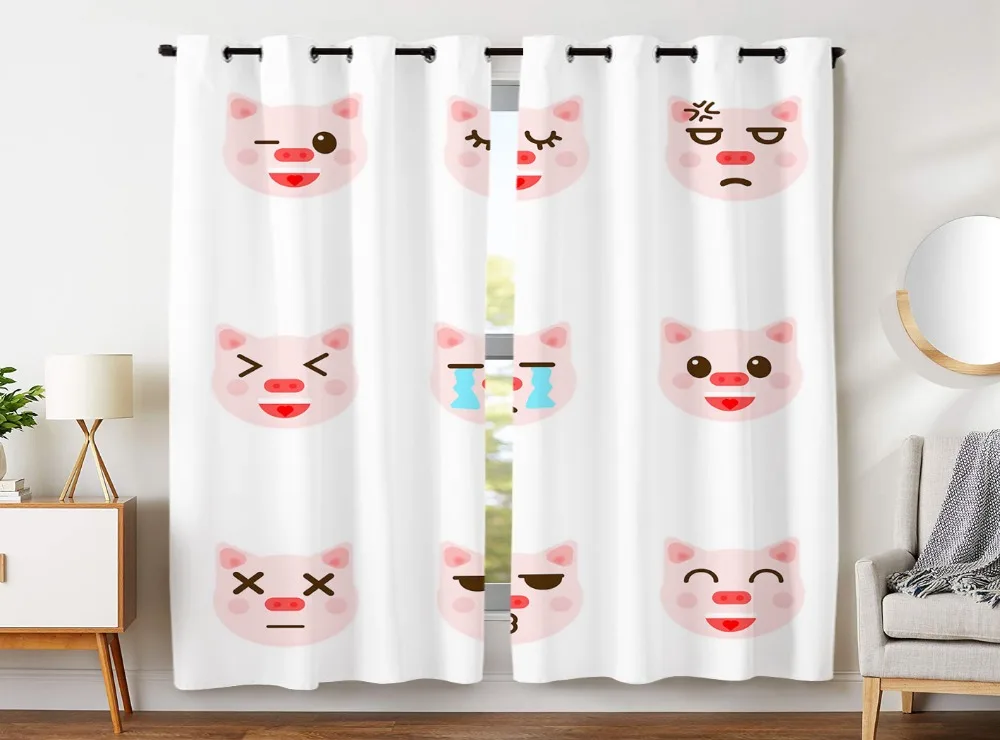

Blackout Curtains 2 Panels Grommet Curtains for Kids Bedroom Cute Animal Cartoon Piggy Head Expression