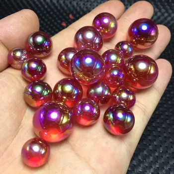 

100g red Aura Quartz Crystal Titanium Bismuth Silicon ball Rainbow 12-18pcs