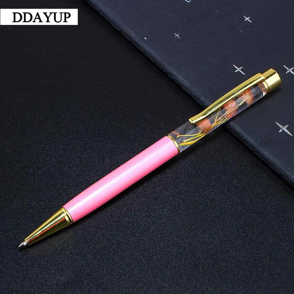 1 шт., креативная шариковая ручка, металлические шариковые ручки, офисные принадлежности, розовые, золотые, розовые, золотые ручки, динамическая жидкая ручка в виде цветка - Цвет: Розовый