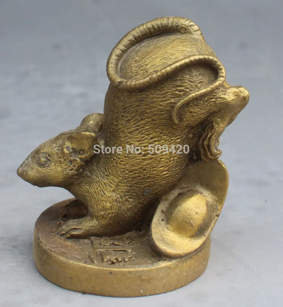 

fast Shipping Details about 6 CM Chinese Folk Bronze Wealth YuanBao Zodiac Year Mouse Mice Animal Statue
