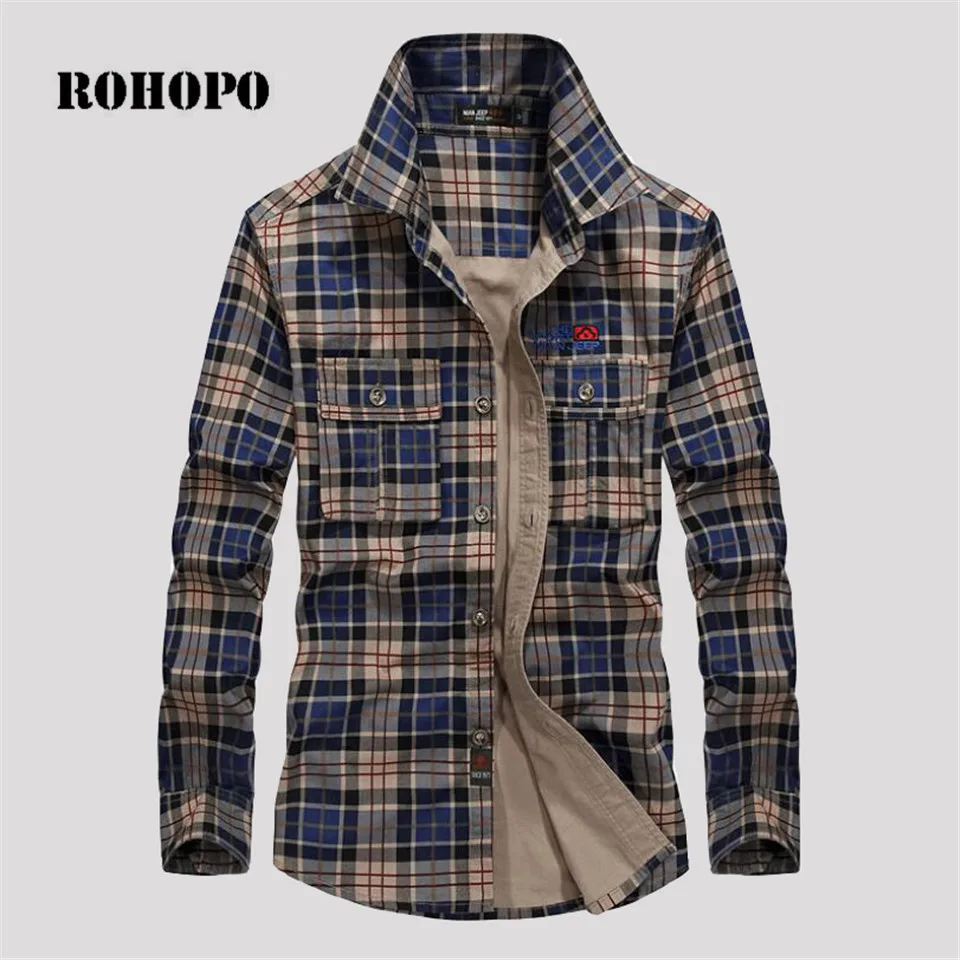 

NIAN AFS JEEP 100% Cotton Man's Plaid Long Sleeve Shirt,New Design Man's Loose Bolsillos camisa,Chest pocket military shirts men