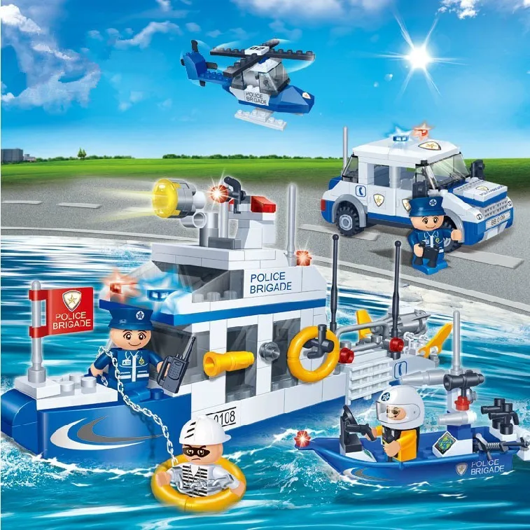 

418pcs building block set Legoe Compatible new police boat water patrol 3D Construction Brick Educational Hobbies Toys for Kids