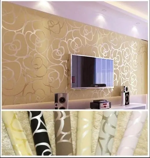 Buy Background wall Modern velvet wallpaper gold roses