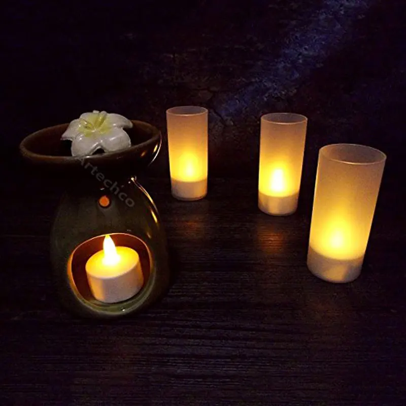  Rechargeable LED Flameless Candles 12 pcs Yellow Flame Energy Safe LED Tea Lights With Charge Base  - 32913457941