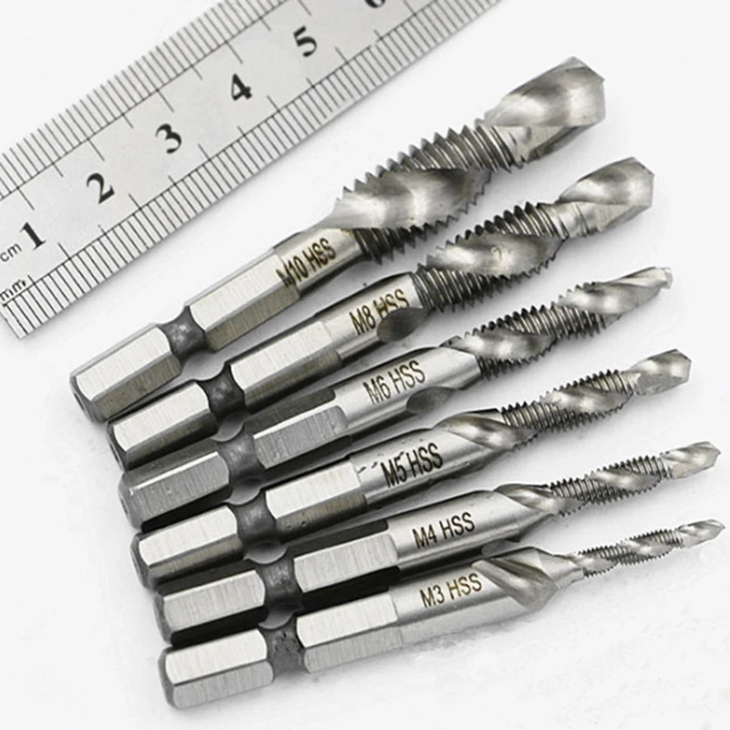 Home Garden 6pcs Drill Bits High Speed Steel Thread Spiral Screw Metric Composite Tap Power Tool Air Tool Accessories