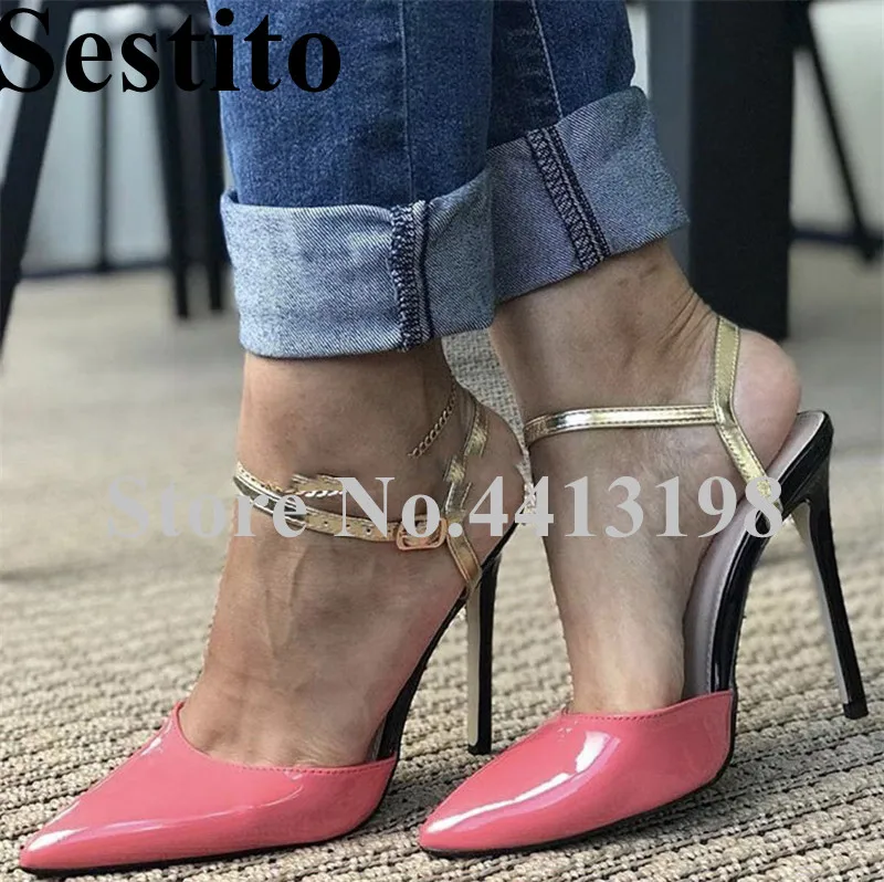 

Fashion Pointed Toe Spring/Autumn Party Pumps Super High Thin Heels Pumps Front and Rear Band Ankle Buckle Casual Women Shoes