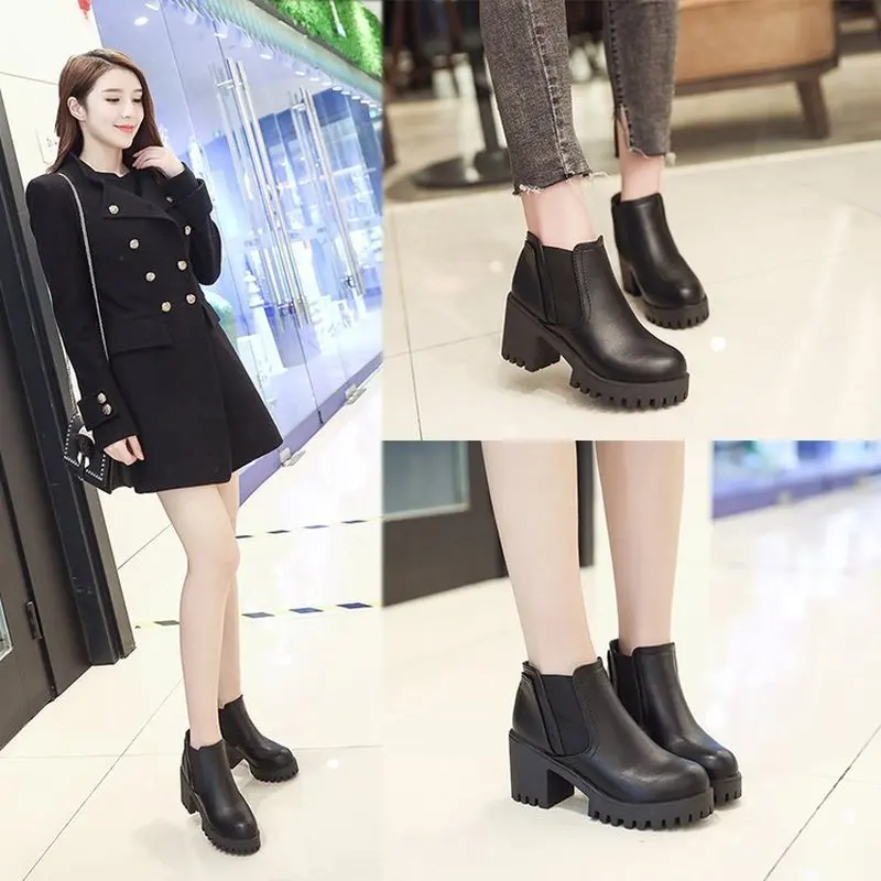 

Women's Boots 2018 Autumn Winter Warm Cotton Shoes Ankle Boots Female Fashion Casual High Heel Thick with Platform Short Boots