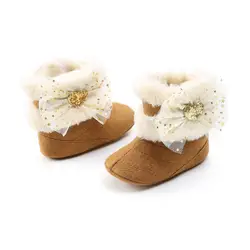 Осенне-зимняя детская обувь с милым бантом для малышей, милые стильные Нескользящие мягкие ботиночки с красивыми цветами