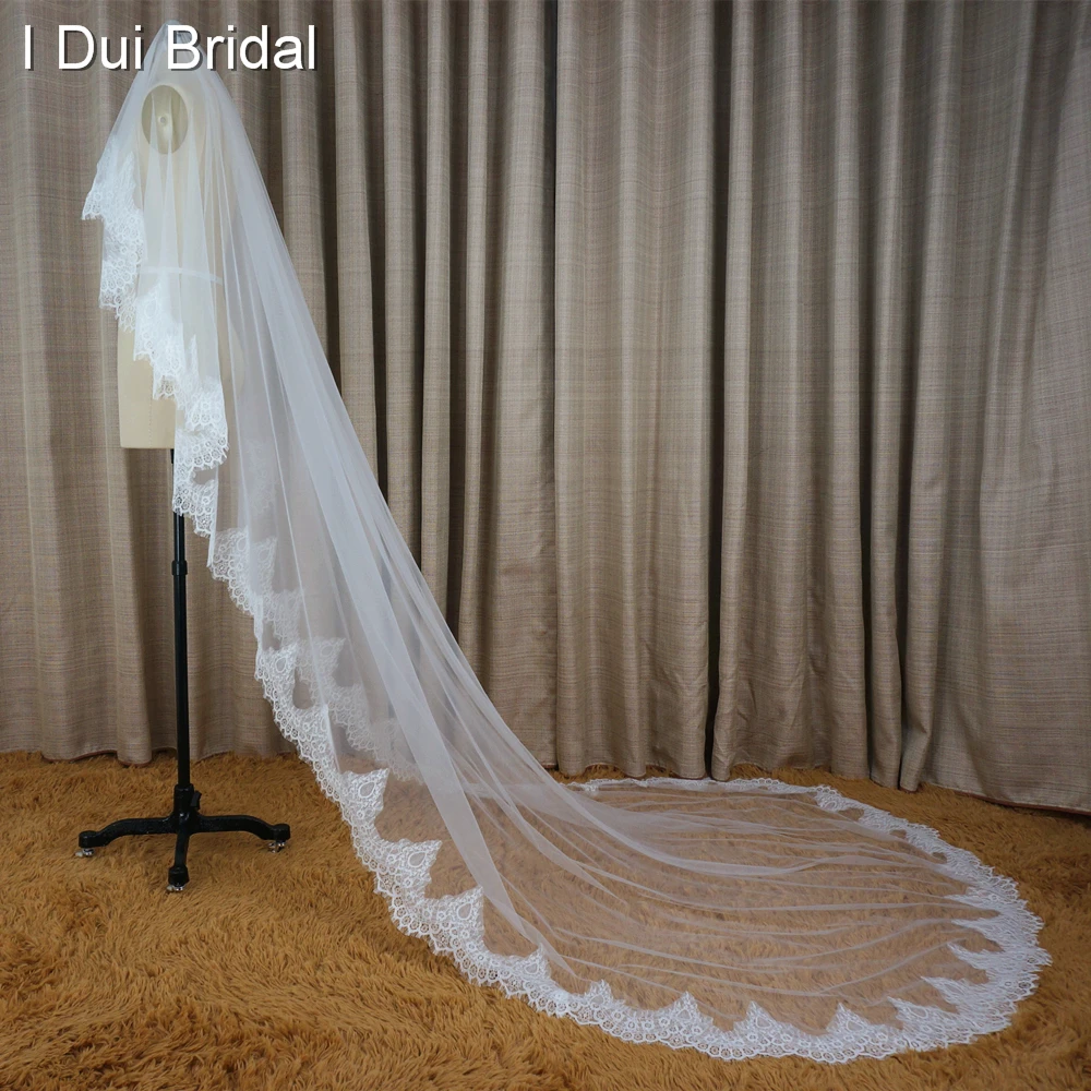

Alencon Eyelash Lace Long Bridal Veil Wedding Hair Accessory Three Meter Hair Cover 2017 New Style Real Photo