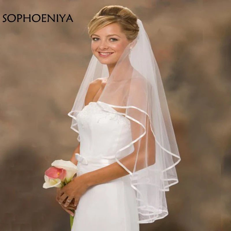 

New Arrival voile de mariee White Ribbon edge white wedding veil 2019 wedding accessories Bridal veil vestido de noiva