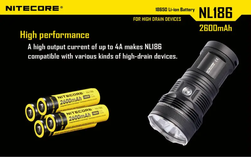 4 шт./лот Nitecore NL1826 2600 мАч 18650 3.7 В Перезаряжаемые литий-ионный аккумулятор (NL1826) Бесплатная доставка