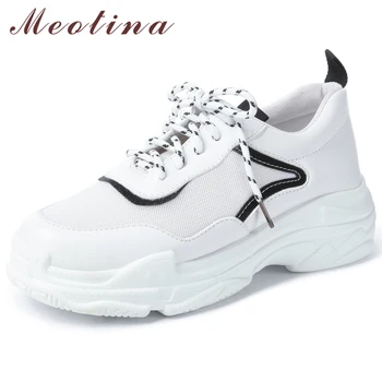 

Meotina Women Sneakers Mixed Colors Flat Platform Shoes Mesh Lace Up Round Toe Shoes Lady Soft Sole Shoes Spring Plus Size 33-46