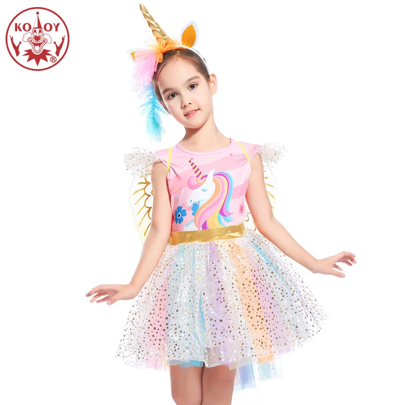 

2019 Girls Rainbow Unicorn Dress Halloween Birthday Party Unicorn Dress-Up Costume Child Girl's Beautiful Princess Dress Purim