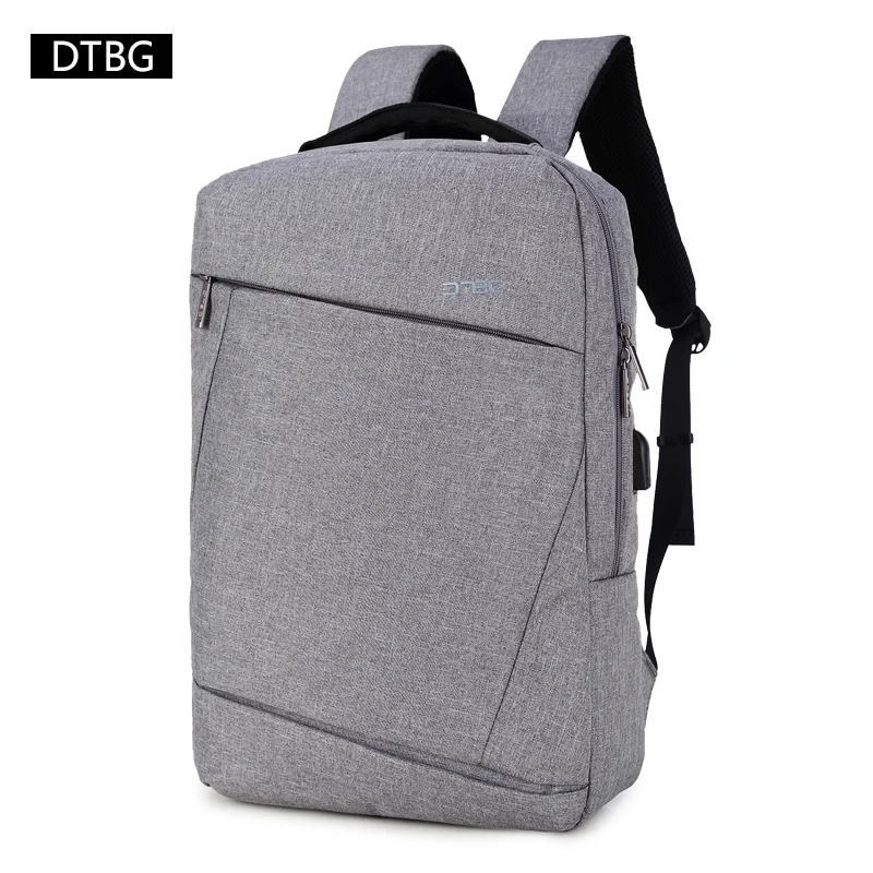 

DTBG Fashion 15.6 Inch Laptop Smart Backpack Vintage School Bag Gray Solid Softback Nylon Zipper Mochilas Canvas Travel Rucksack