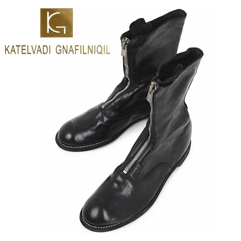 

KATELVADI Autumn and Winter Ankle Boots Black PU Fashion Thick Heels Boots Female Front Zipper Fashion Women's Boots Size K-475
