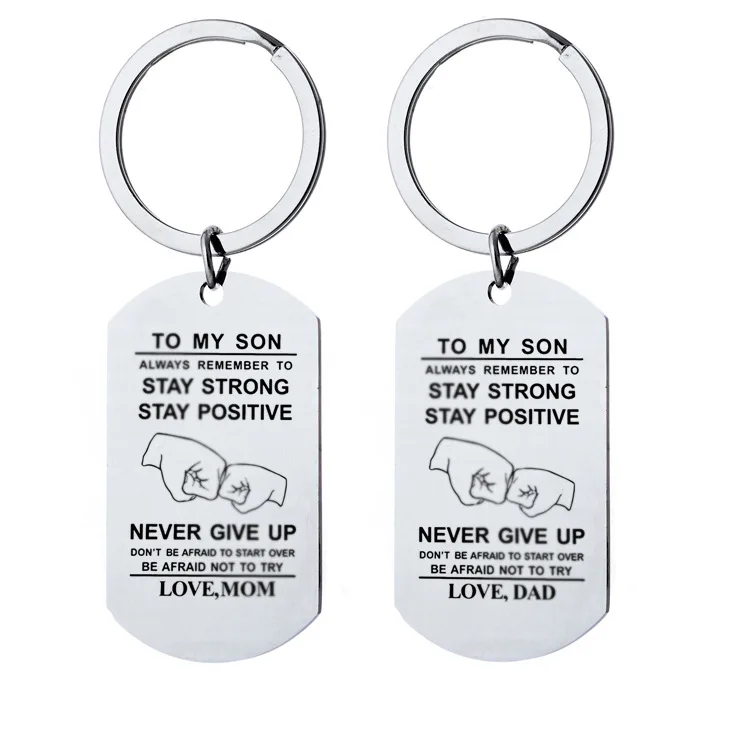 

TO MY SON LOVE MOM DAD Family Jewelry Charm Keychain Keyring Pendant Necklace Stainless Steel Lettering Military Dog Tags