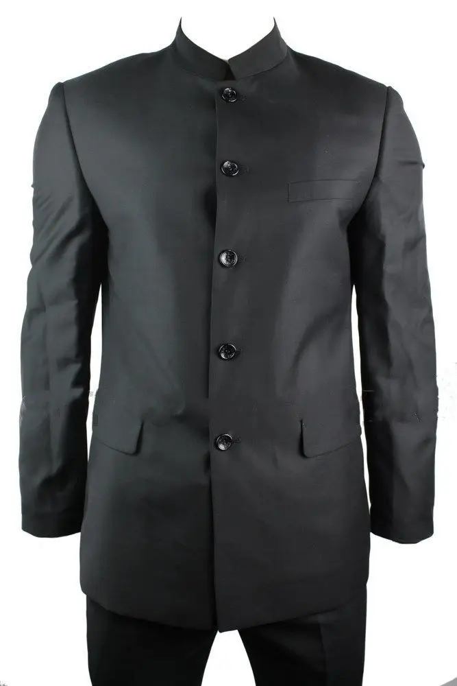 Mens Black Suit Grandad Chinese Collar Beatle Style Work Wedding Party Mens Black Suit Grandad Chinese Collar Beatle Style Work Wedding Party