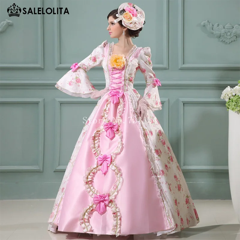 Лучшие продажи розовый барокко рококо 17 18 век Marie Antoinette Цветочные Вечерние платья Южная Белль платье для женщин индивидуальные