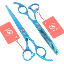 7.0 Polegada grande profissional cabeleireiro corte tesoura 6.5 Polegada desbaste tesouras salão de beleza barbeiros jp440c azul cabelo tesouras a0132a