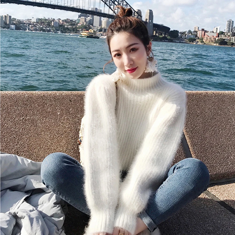 

2019 New plush mink cashmere turtleneck sweater Women Thick warm coat female mink shirt turtleneck sweater wholesale tbsr287