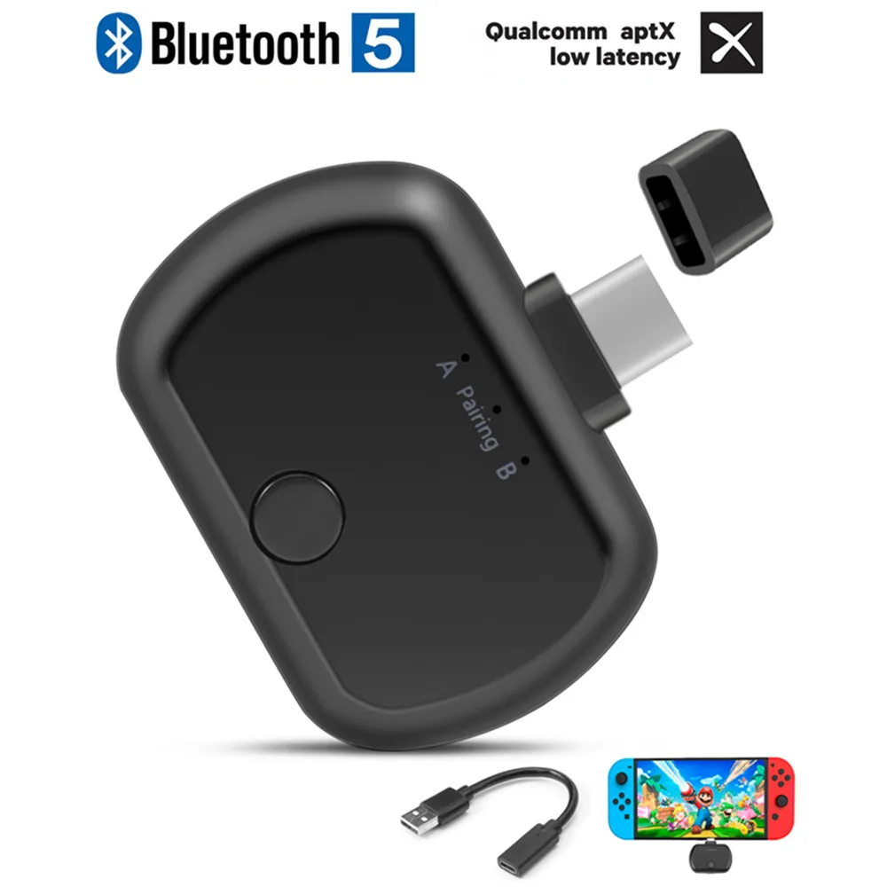 VIKEFON type C Bluetooth 5,0 аудио передатчик Aptx LL USB/type-C беспроводной адаптер для nintendo Switch PC tv TWS наушники PS4 - Цвет: Black