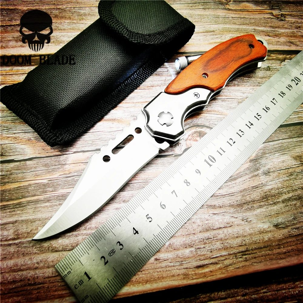 

200mm 5CR15MOV Blade Quick Open Knives Multi-function Outdoor Folding Knife Is Equipped with LED Lights