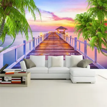 

Bridge Sea Water Tropical Scenery Photo Wallpaper Murals Hotel Home Decor Wall Papers 3D Self Adhesive Vinyl / Silk Wallpaper