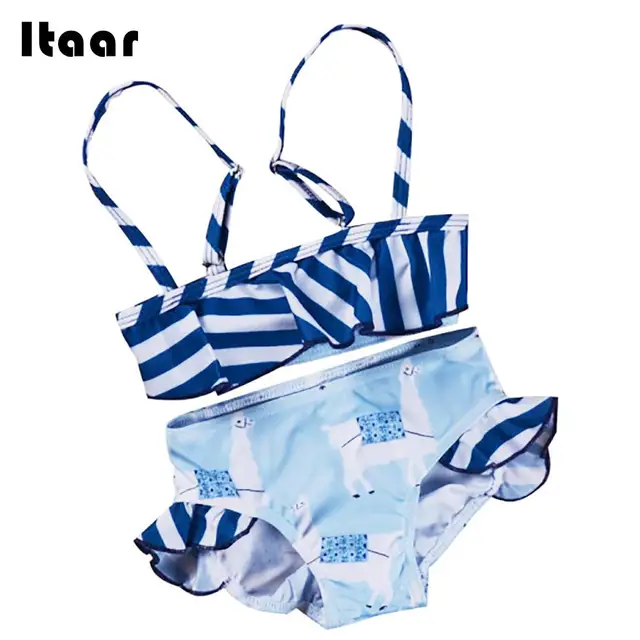 Best Price Lovely Children Swimwear 2 Pcs/Set Girl Beach Children'S Swimsuit Stripe Bathing Kids Swimwear