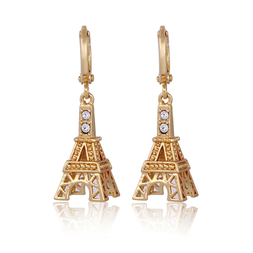 2017 New style Gold Plated Zircon Eiffel Tower Dangle Earrings 