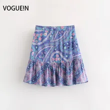 VOGUEIN новые женские Повседневное летние пляжные Винтаж синий Цветочный принт мини юбка