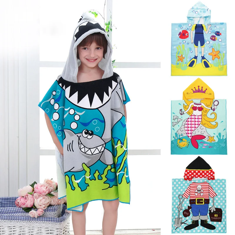 New Children Cute Cartoon Hooded Cloak Beach Towel Animal Printed ...