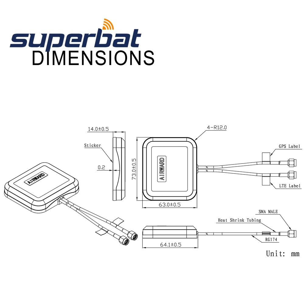 Superbat 4G LTE+GPS Combined Magnetic Mount Vehicle Antenna for GPS BEIDOU Navigation Head Unit Car Telematics Mobile Android