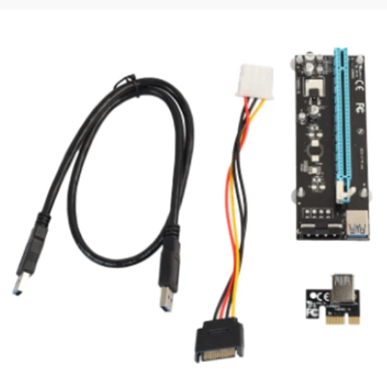 

Right Interface PCIe PCI-E PCI Express Riser Card 1x to 16x USB 3.0 Data Cable with SATA 15 Male to 4pin power cable Black
