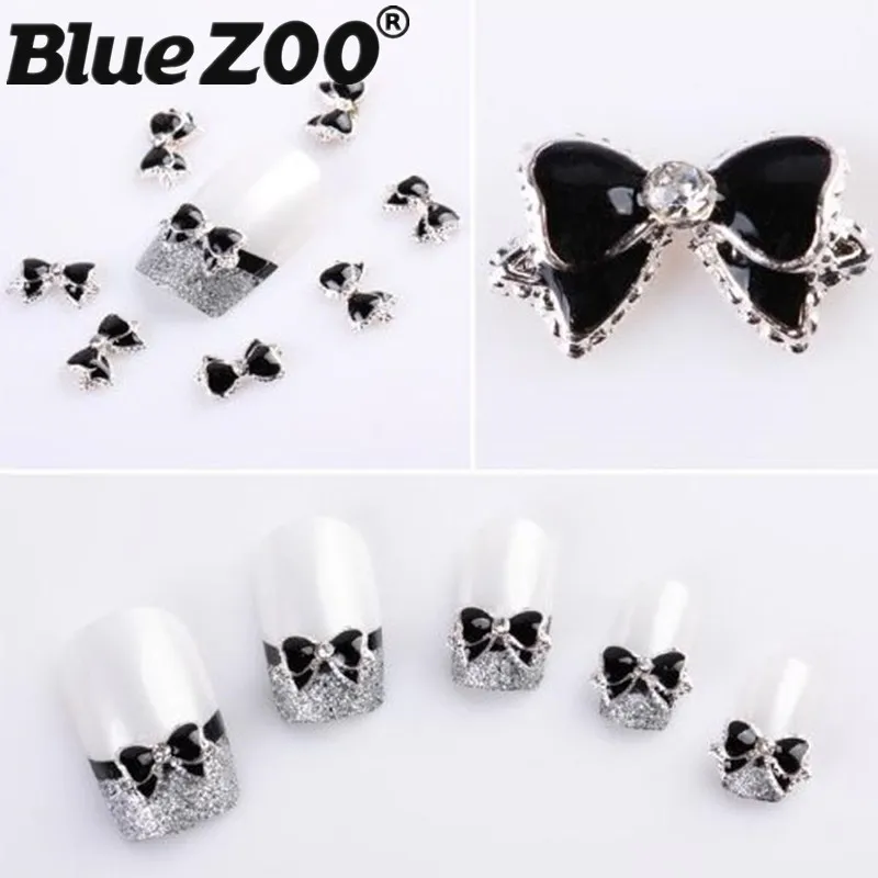10Pcs 3D Nail Art Charms Black Bow Tie Alloy Nail Decorations Beauty