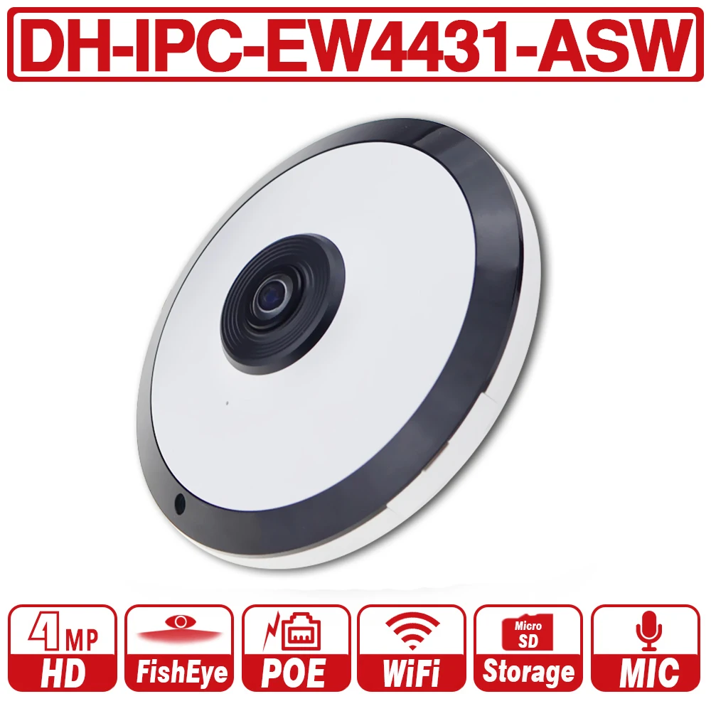 

DH IPC-EW4431-ASW 4MP Panorama POE WIFI Fisheye IP Camera built-in MIC SD Card Slot Audio Alarm Interface