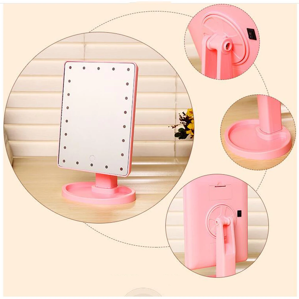 

Touch Screen 22LED Light Mirror Adjustable 360 Degree Rotation Makeup Vanity Mirror Cosmetic Table Desktop Mirrors With Light