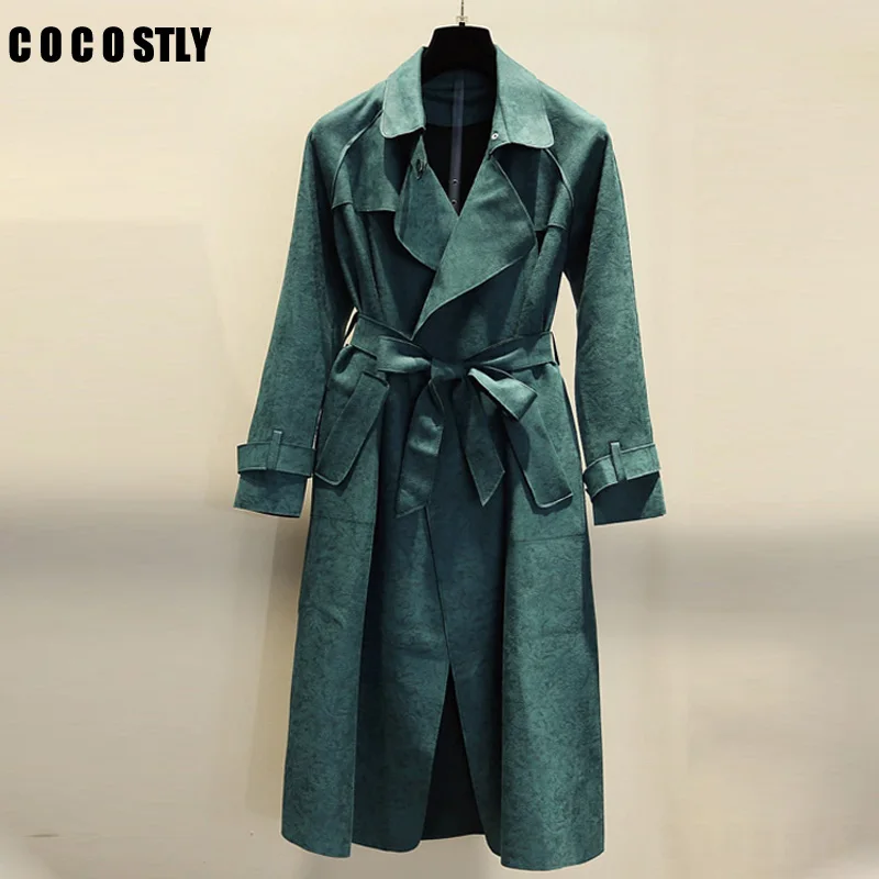 Cardigan Manteau Pour Daim Mujer Pardessus Femmes Abrigo En Tranchée Blue pink Femelle Outwear Longue 2018 Green Élégant Vert Printemps dark Gray Mince navy WcfaqFp