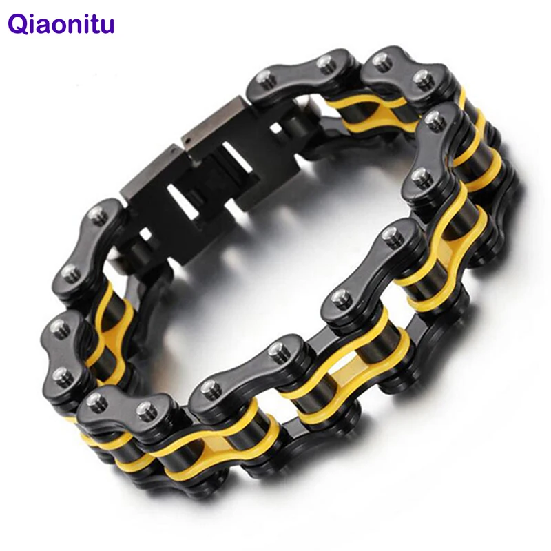 16 мм Панк желтый 316L из нержавеющей стали мужские браслеты с кулоном в виде велосипеда Черный Оранжевый Байкер ювелирные изделия тяжелый велосипед цепь для двигателя браслет