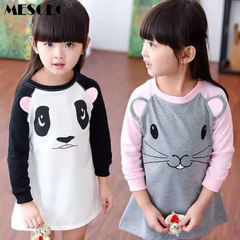 

MESOLO Girls bottoming shirt 2019 spring and autumn new long-sleeved panda baby round neck t-shirt shirt children skirt dress k1