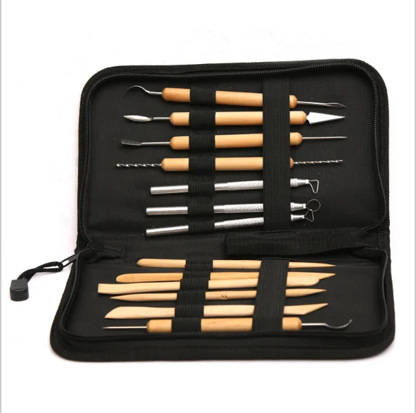 Super Quality 14Pcs Wooden Metal Pottery Clay Tools With Case Molding