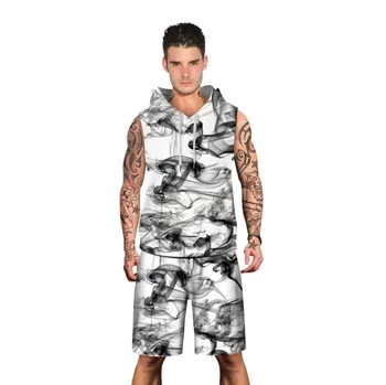 

2018 Mens Running set hooded sleeveless T-Shirt and shorts Men Sets summer Bodybuilding Fitness Sport vest Suit