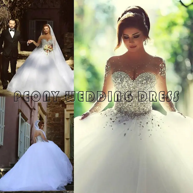 Magnifique Blanc Robe De Bal De Mariage Robe Strass Tulle