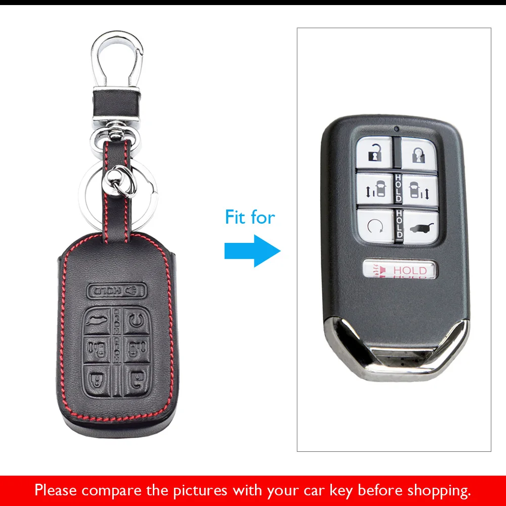 7 Buttons Leather Car Key Case For Honda Odyssey Smart Keyless Remote Fob Cover Keychain Holder Bag Auto Accessories