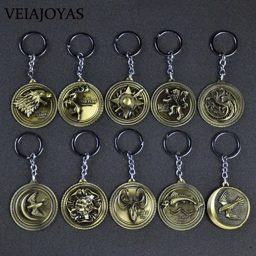 

Game of Thrones Keychains A Song Of Ice And Fire Family Badge Silver Bronze Pendants Charm Car Keyring Jewelry Souvenirs Gifts