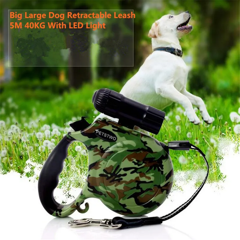 

New Strong Big Large Dog Retractable Leash Extending Pet Leads With LED Light For Golden Retriever/Labrador 5M 40KG Medium Dogs