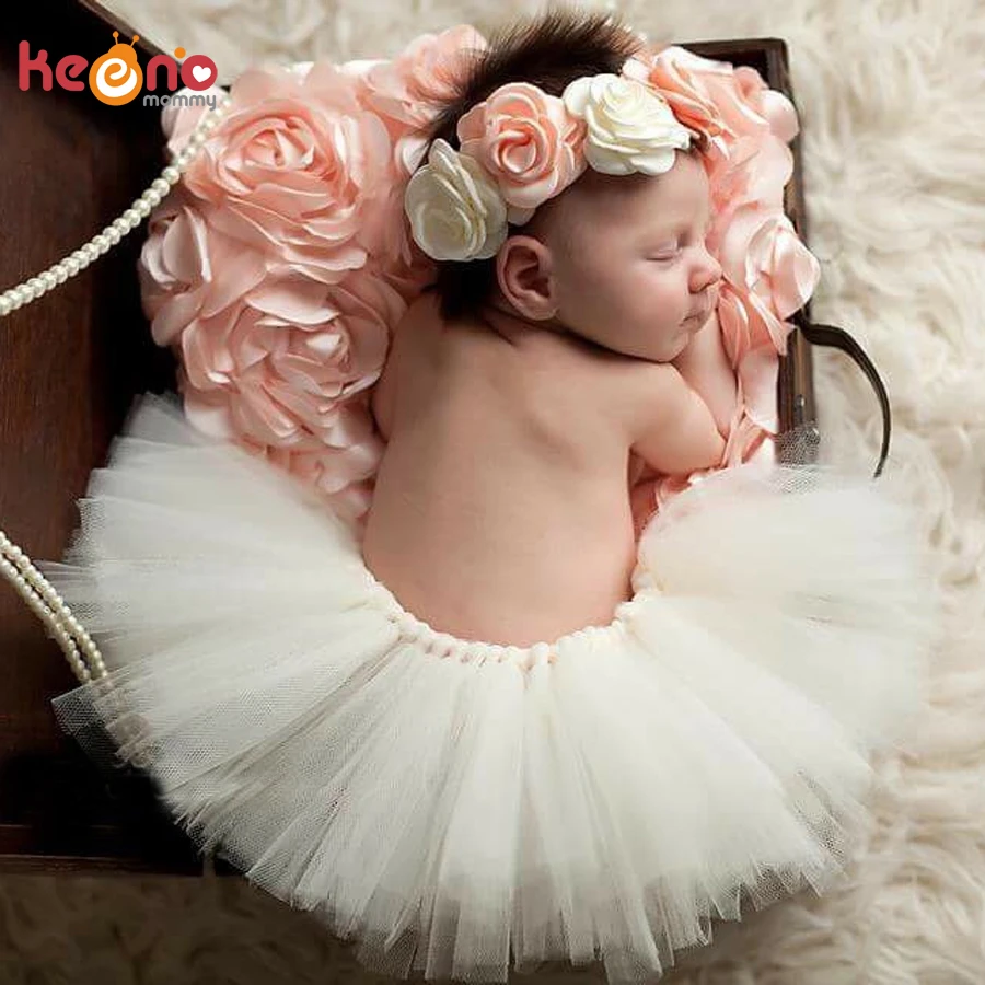 Vlak Werkloos bezig Keenomommy Ivory Tutu With Flower Headband Baby Tutu Set Newborn  Photography Prop Cake Smash Baby Girl Tutu Skirt Ts078 - Skirts - AliExpress