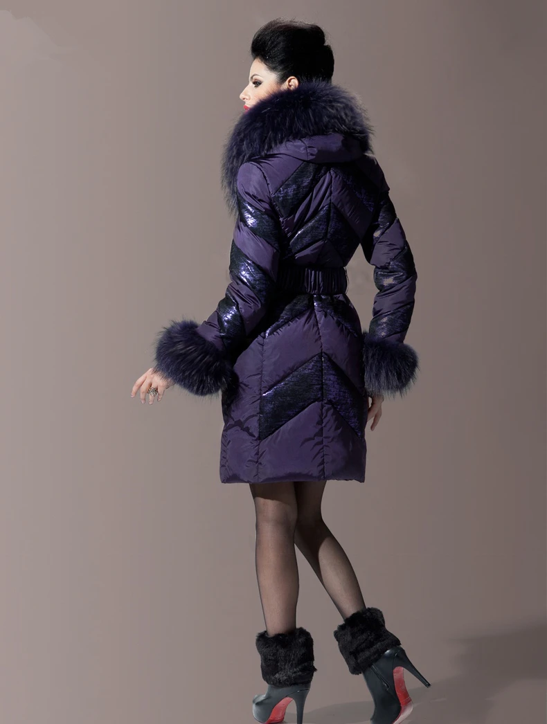 Женская зимняя длинная куртка с капюшоном, роскошный меховой воротник, Регулируемая Талия, мягкий белый пуховик, женские толстые теплые куртки CH728